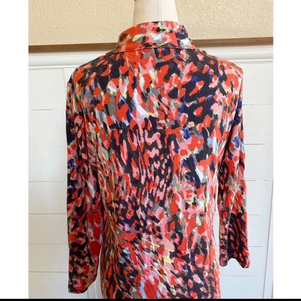 CAbi Abstract Watercolor Long Sleeve Jersey‎ Shift Dress Style# 374 M - Picture 8 of 15